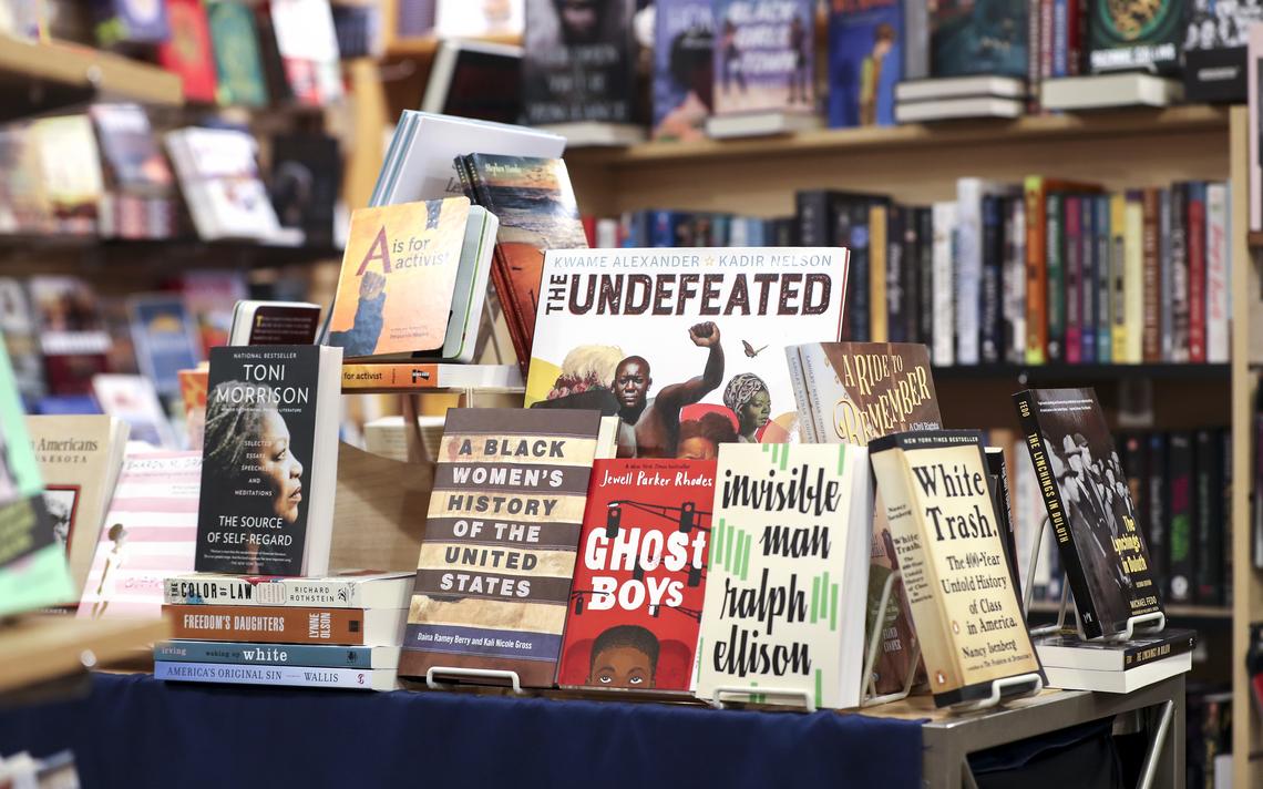 A table at the Bookstore at Fitger's features a number of books about racial equity for readers of all ages. (Tyler Schank / tschank@duluthnews.com)