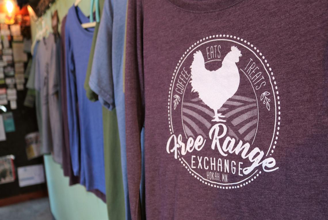 Shirts at Free Range Exchange, a farm-to-table cafe on Main St. in downtown Hokah. (Noah Fish/ Agweek)