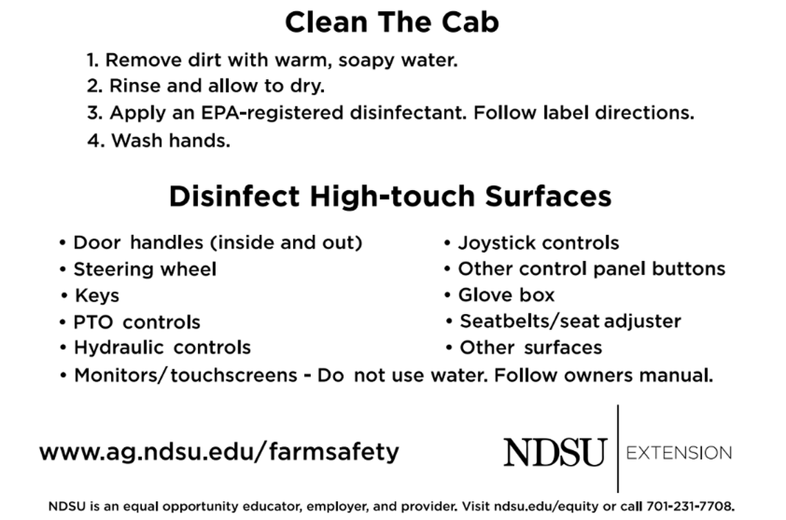 NDSU Extension has developed this window cling to explain how to disinfect equipment.