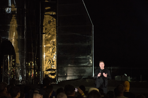 SpaceX CEO Elon Musk gives an update on the next-generation Starship spacecraft at the company's Texas launch facility on September 28, 2019 in Boca Chica near Brownsville, Texas.