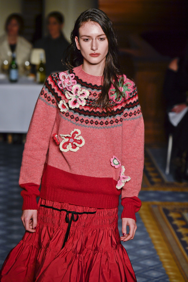 Molly Goddard's ready-to-wear fall/winter 2020-2021 London Fashion Week show introduced frills dressed down with cozy sweaters.