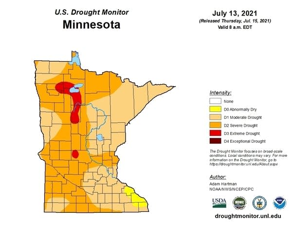 A map showing areas of drought
