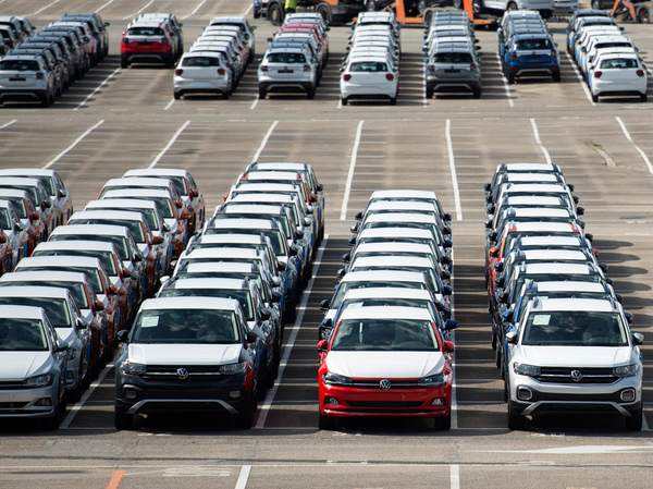 Around 5,000 unfinished cars remain parked on May 14 outside the Volkswagen Navarra factory in Pamplona, Spain, due to lack of semiconductor supply. Manufacturers all over the world have been struggling to meet surging demand.