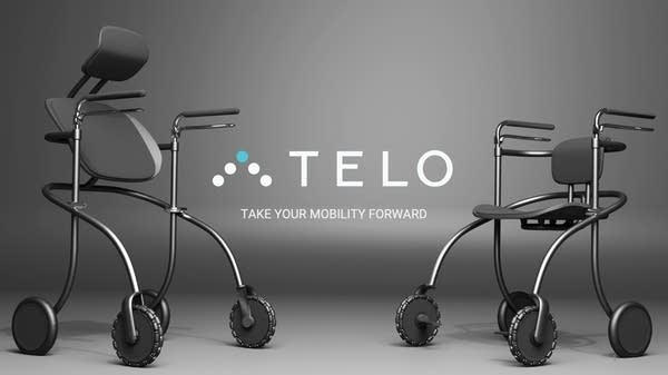 A rollator walker with the company logo Telo