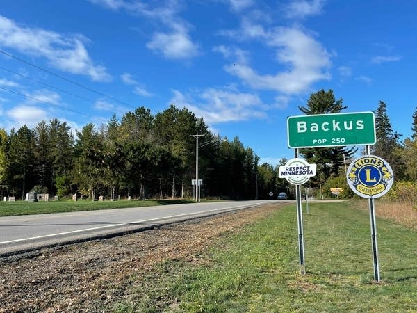 A sign for the city of Backus, Minn. 