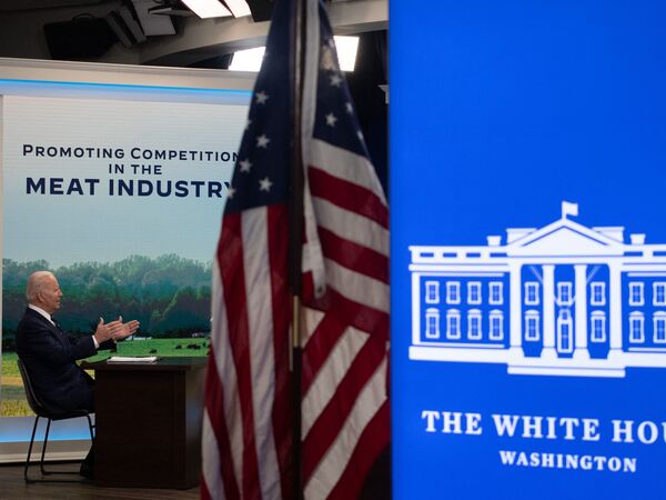 President Biden speaks virtually with independent farmers and ranchers from the White House on Jan. 3. The administration is looking to boost competition in the meatpacking industry, arguing it will help break the control of big corporations and bring down prices.