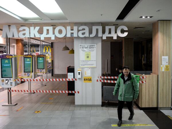 A view of a closed McDonald's restaurant at a shopping mall in Moscow on March 16. The fast-food chain said this month it was suspending its operations in Russia as part of a wave of global companies cutting ties with Russia.