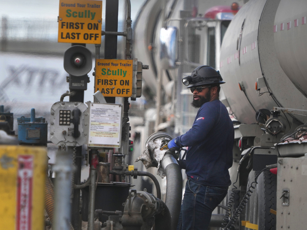 SALT LAKE CITY, UT - MAY 24: A driver unloads raw crude oil from his tanker to process into gas at Marathon Refinery on May 24, 2022 in Salt Lake City, Utah. (Photo by George Frey/Getty Images)