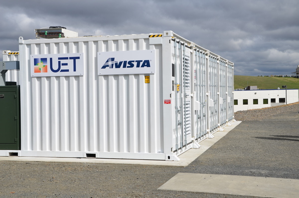 UniEnergy Technologies and Avista's solar energy storage system is displayed at an event in 2015.