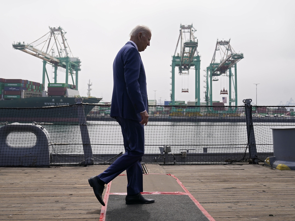 President Biden spoke about inflation at the Port of Los Angeles in July. The White House has struggled with its messaging on the issue.