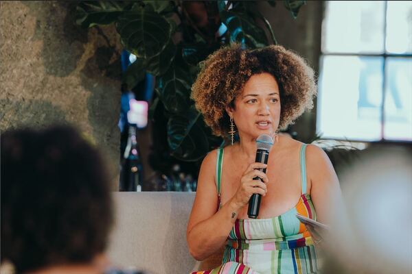 Bridgid Coulter Cheadle speaking at a Blackbird House event in Culver City, Calif. Cheadle created, designed and launched the concept of Blackbird Collective to help support women of color in the entrepreneurial and creative workspaces.