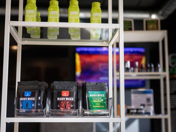 Cannabis products displayed on shelves