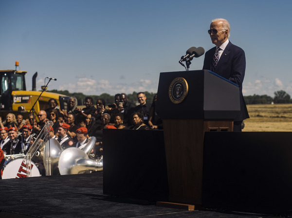 President Biden speaks during the groundbreaking of the new Intel semiconductor plant on September 9, 2022 in Johnstown, Ohio.