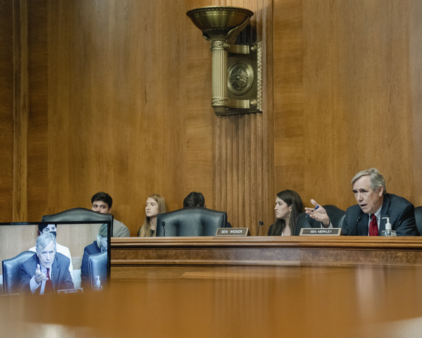 Sen. Jeff Merkley, D-Ore., speaks this summer at a hearing to amend the Toxic Substances Control Act to ban asbestos.