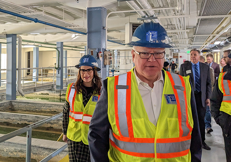 Gov. Tim Walz and Lt. Gov. Peggy Flanagan, left, shown touring a water treatment plant in St. Paul in January.