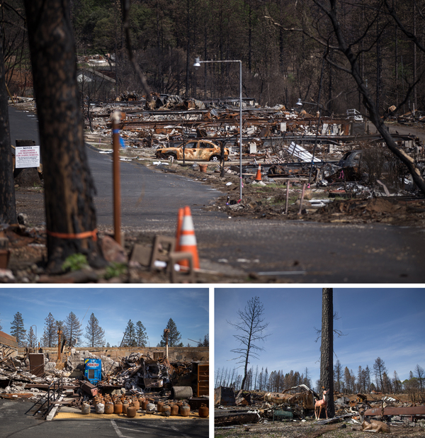 The 2018 Camp Fire was the most destructive wildfire in California's history. Six months later, debris still littered Ridgewood Mobile Home Park in the town of Paradise.