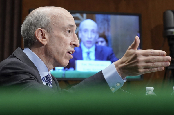 Securities and Exchange Commission Chair Gary Gensler testifies during a Senate Banking Committee hearing in September.
