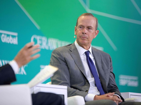 Chevron CEO Mike Wirth at an energy conference in Houston in March 2023. Chevron and other oil companies often speak of "lower carbon" energy, but that doesn't always mean no carbon.