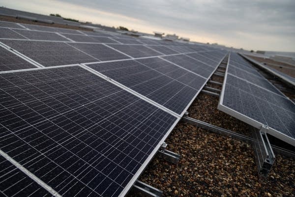 Solar panels on a building roof