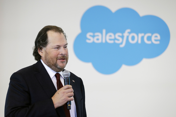 Benioff speaks during a news conference in 2019. He is adamant that he is not building a Salesforce facility in Waimea.
