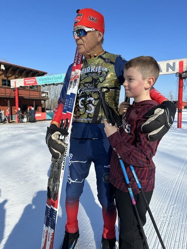 People cross country ski