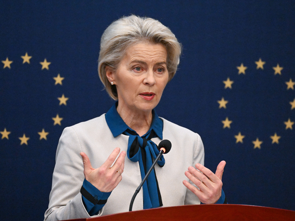European Commission President Ursula von der Leyen speaks during a briefing after meetings with Chinese leaders at the China-EU Summit in Beijing on Dec. 7, 2023. The Commission has launched a probe into China's trade practices.