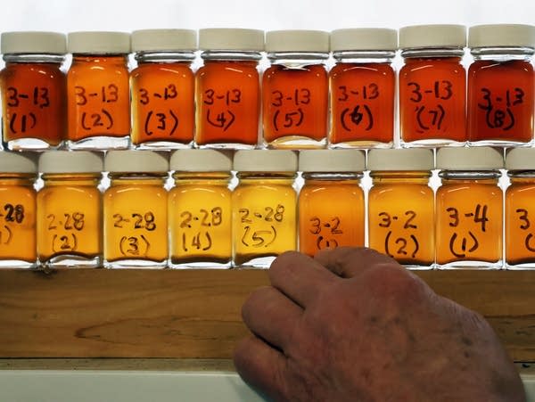 rows of bottles filled with amber fluid