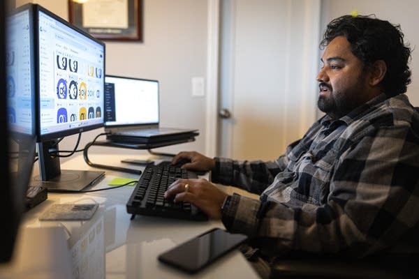 A man works at a desk